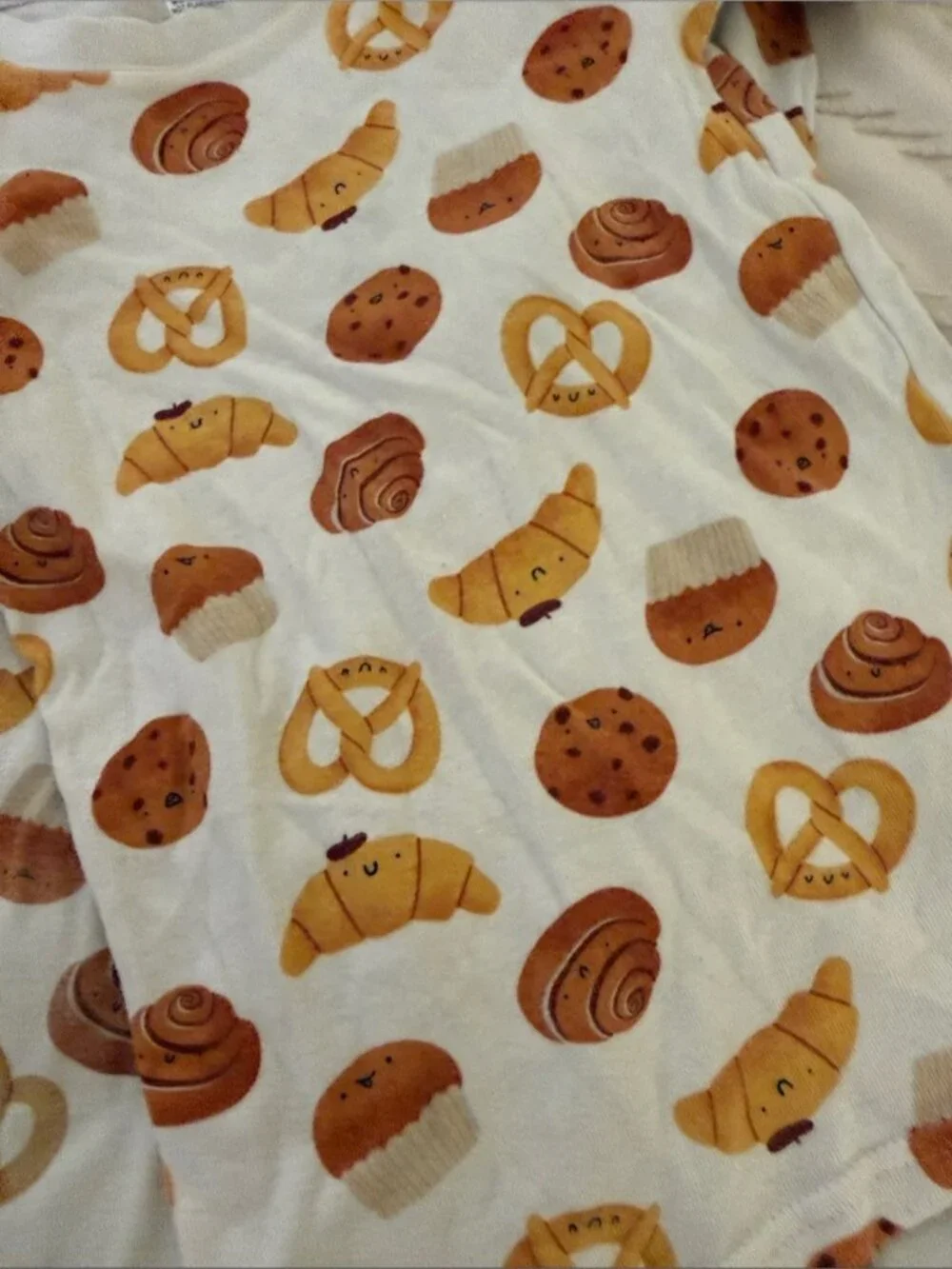 Old Navy White Kids Pajama Top with Brown & Yellow Bakery Print